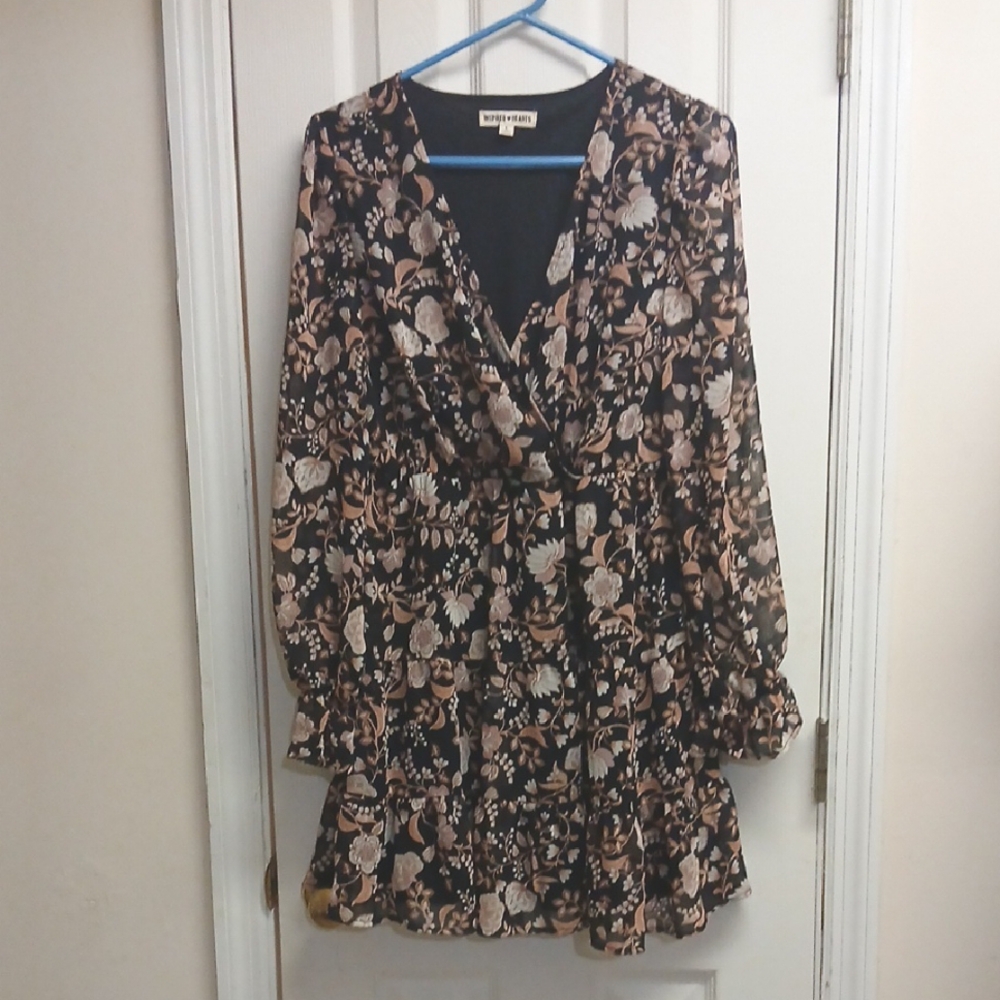 INSPIRED HEARTS Floral Wrap Dress with Long Sheer Sleeves Size L NWT